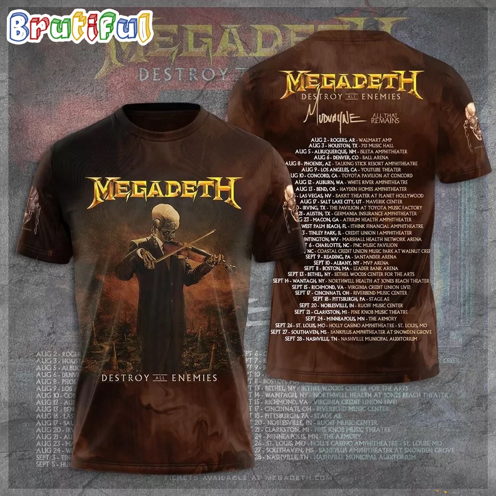 Megadeth Announces Destroy All Enemies Tour 2024 Schedule 3D Shirt
