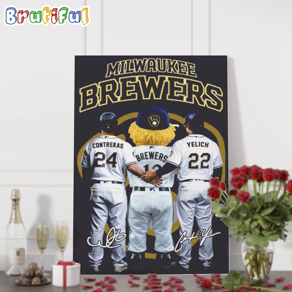 Milwaukee Brewers Mascot Team Player Signature Wall Art Poster Canvas