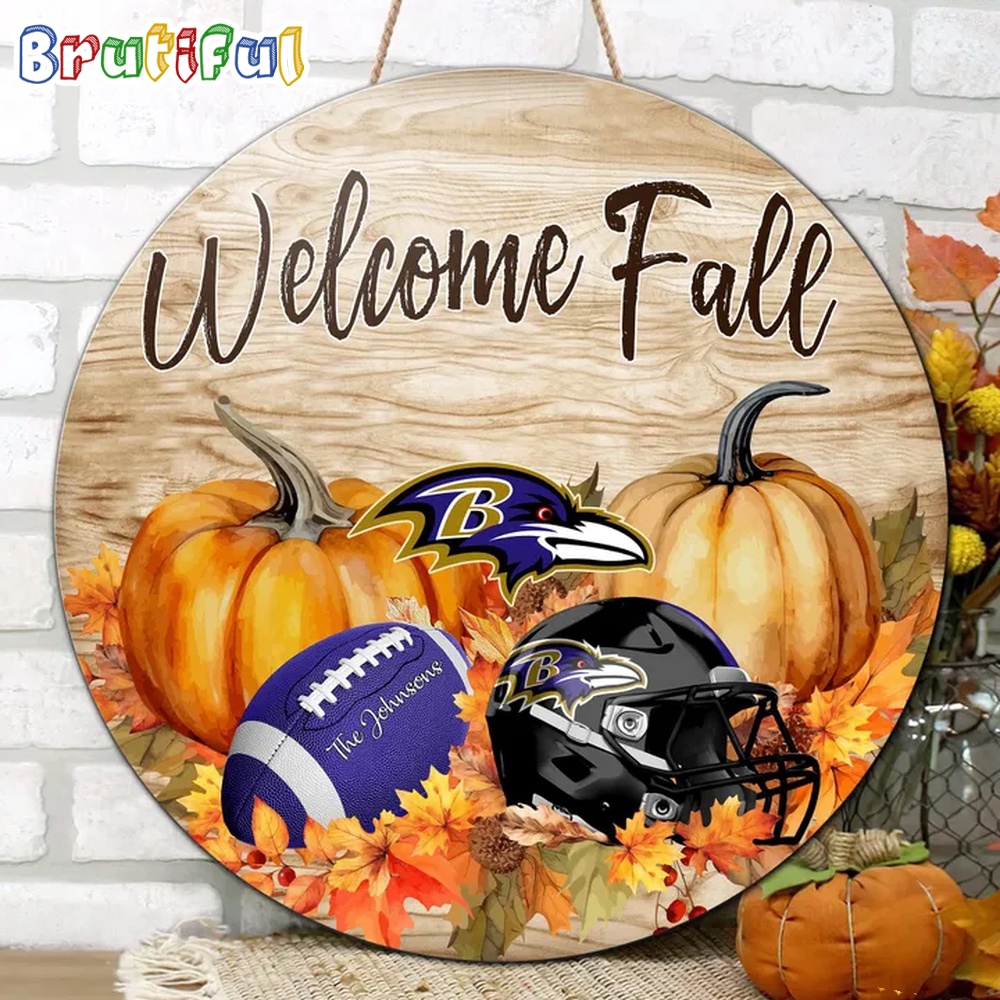 NFL Baltimore Ravens Pumpkin Custom Wooden Sign Sport Football Home Decorations 2