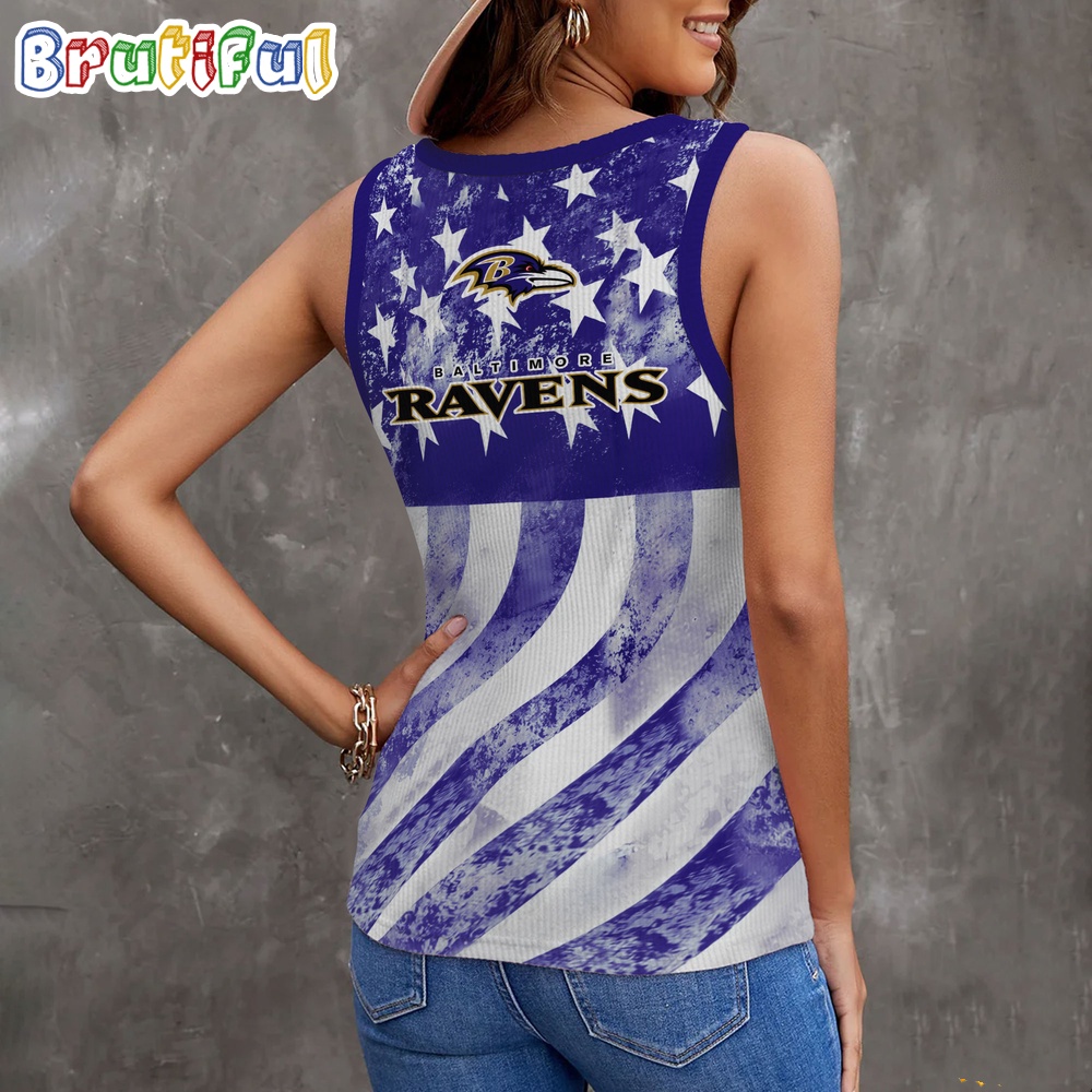 NFL Baltimore Ravens Special American Flag Women V Neck Ribbed Tank Top 2