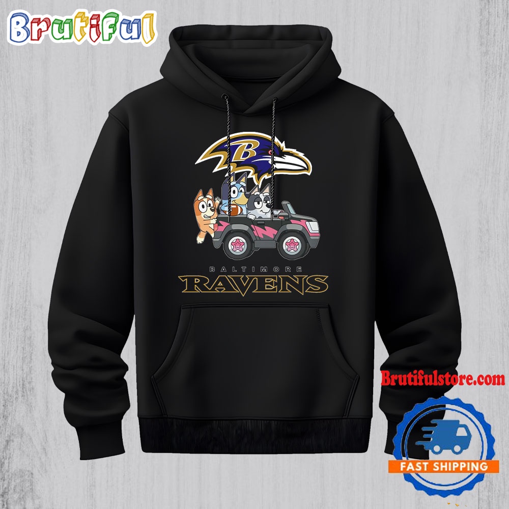 NFL Baltimore Ravens Special Bluey Bingo And Muffin In The Car Hoodie Football Bluey 2D Shirt