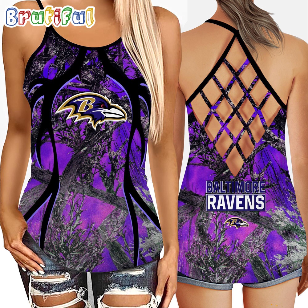 NFL Baltimore Ravens Womens Tank Top Football Team Logo Criss Cross Tank Top