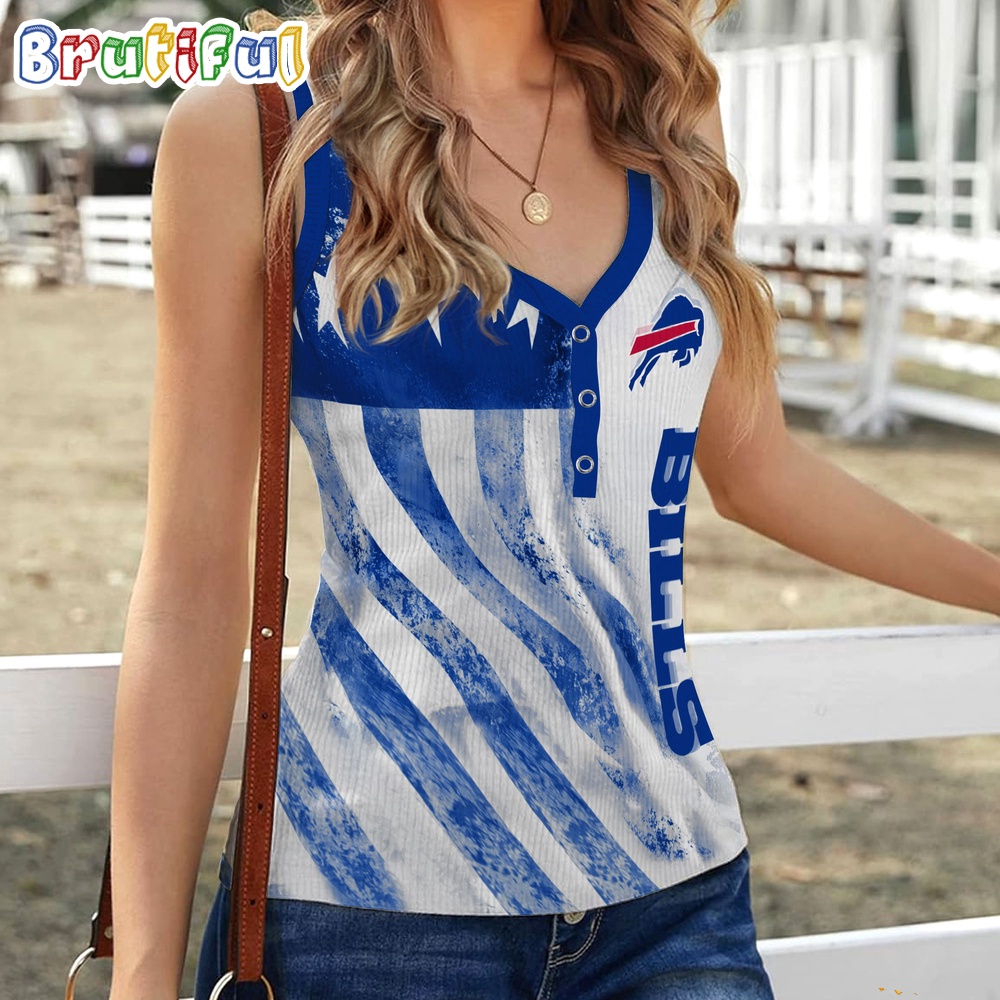 NFL Buffalo Bills Special American Flag Women V Neck Ribbed Tank Top 1