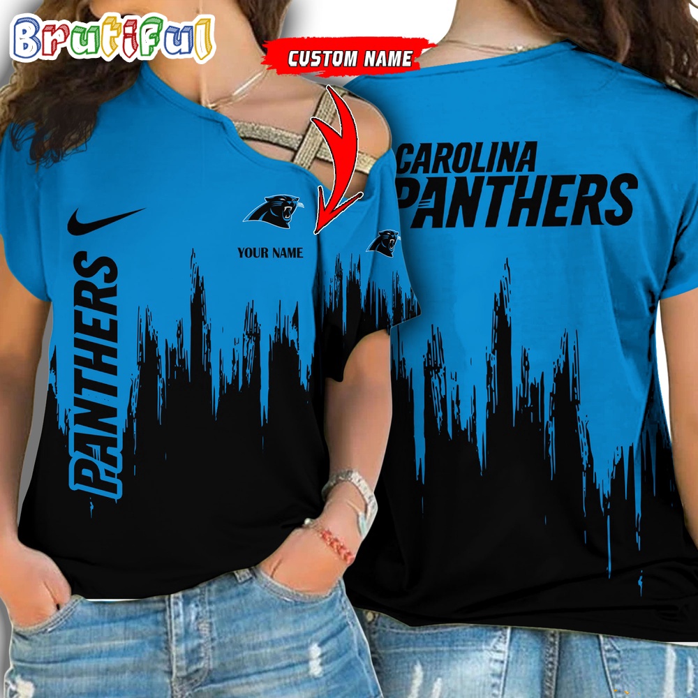 NFL Carolina Panthers Football Team Logo Design One Shoulder Shirt 1