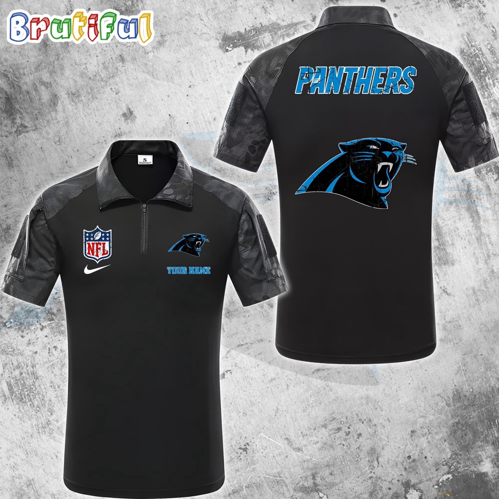 NFL Carolina Panthers Tactical Polo Shirt Custom Football Zip Polo Shirt