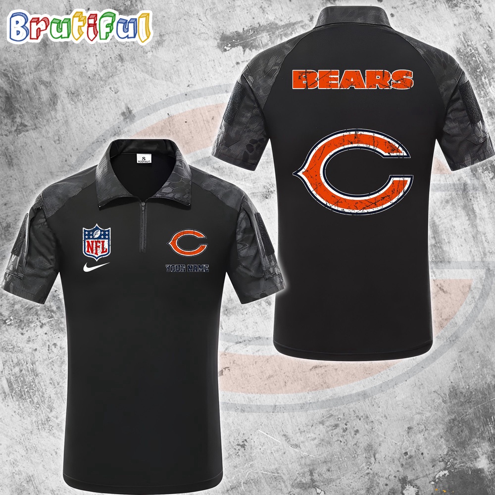 NFL Chicago Bears Tactical Polo Shirt Custom Football Zip Polo Shirt