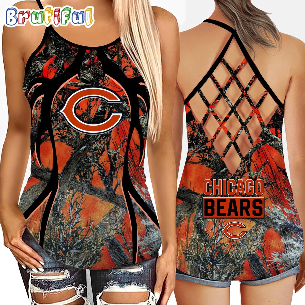 NFL Chicago Bears Womens Tank Top Football Team Logo Criss Cross Tank Top
