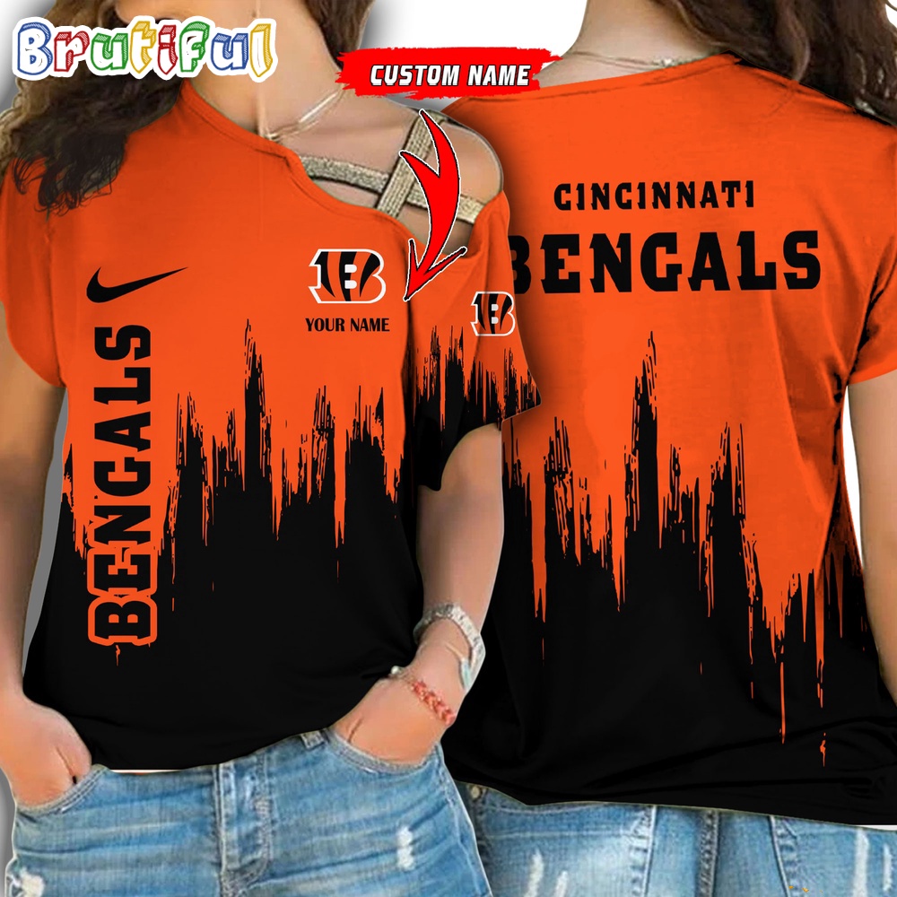 NFL Cincinnati Bengals Football Team Logo Design One Shoulder Shirt 1