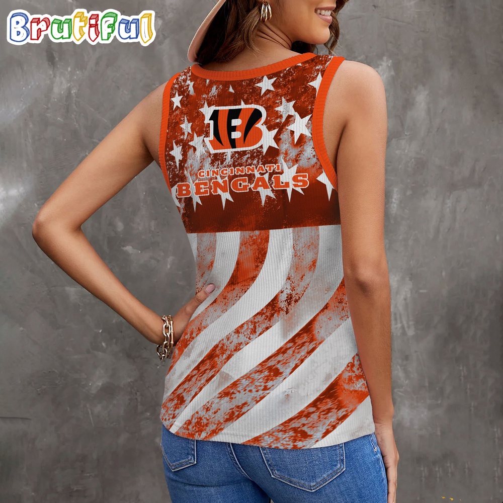 NFL Cincinnati Bengals Special American Flag Women V Neck Ribbed Tank Top 2
