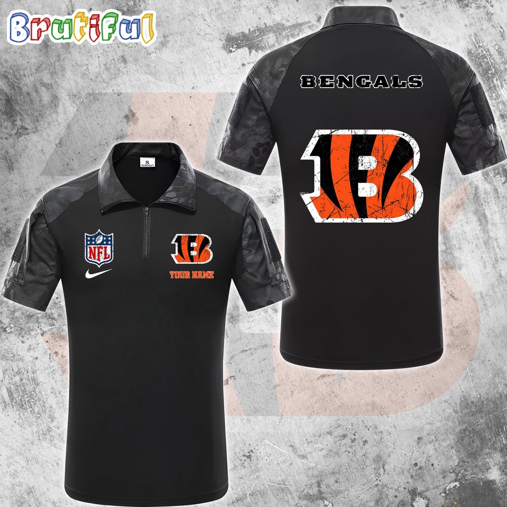 NFL Cincinnati Bengals Tactical Polo Shirt Custom Football Zip Polo Shirt