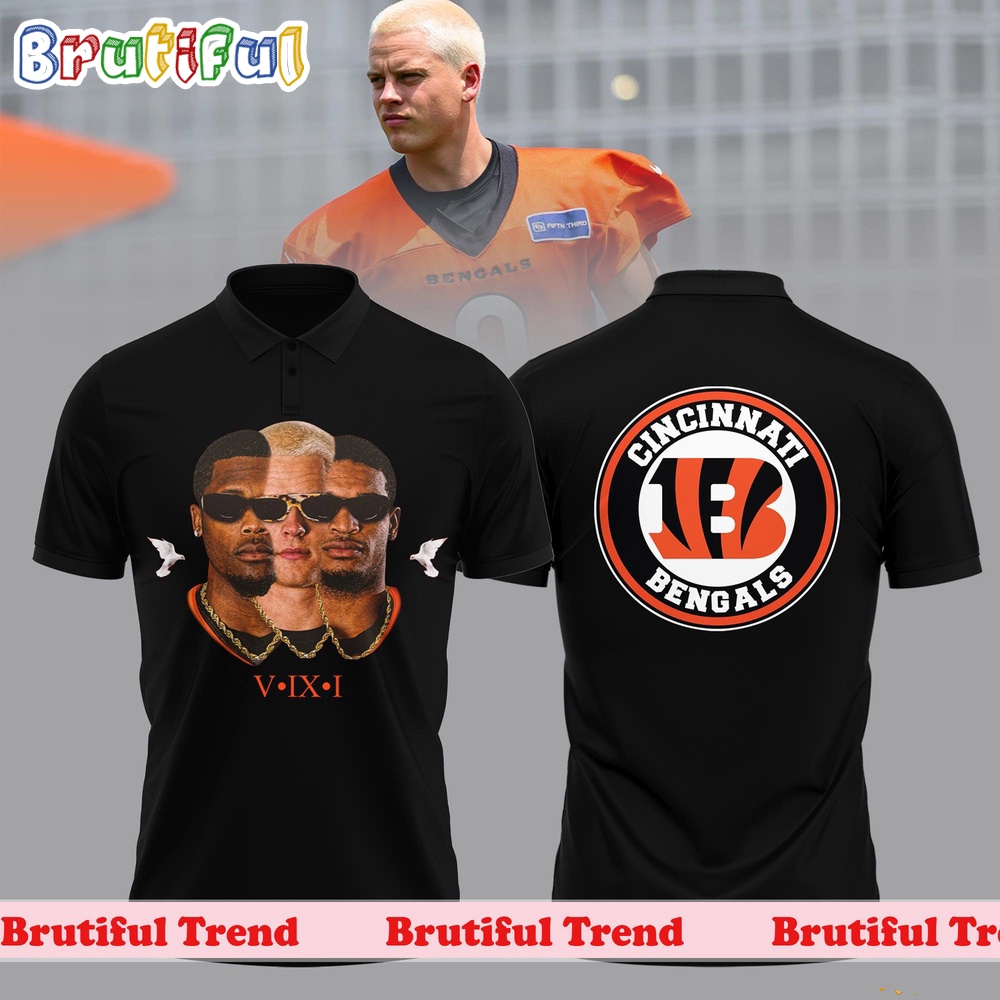 NFL Cincinnati Bengals V IX I Higgins and Joe Burrow Ja'Marr Chase Black Polo Shirt