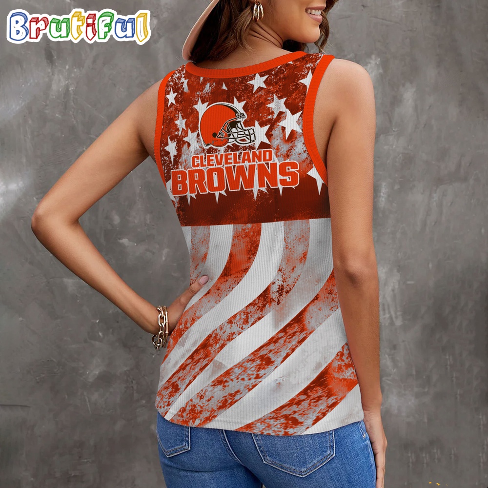 NFL Cleveland Browns Special American Flag Women V Neck Ribbed Tank Top 2
