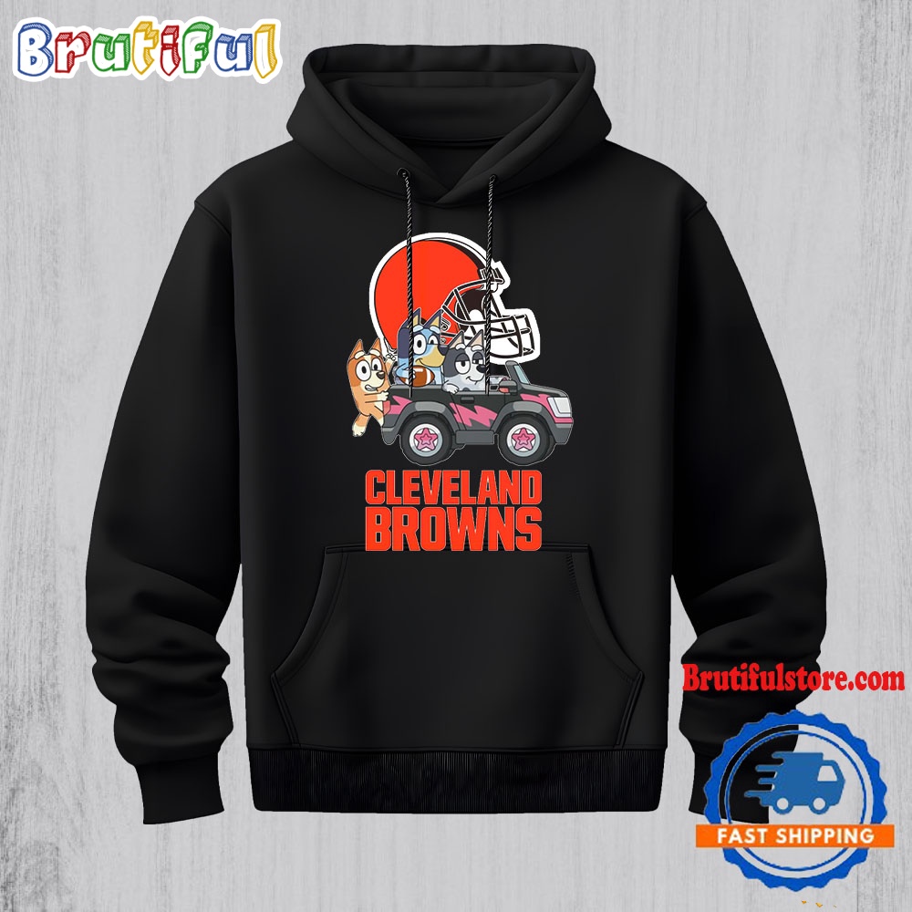 NFL Cleveland Browns Special Bluey Bingo And Muffin In The Car Hoodie Football Bluey 2D Shirt