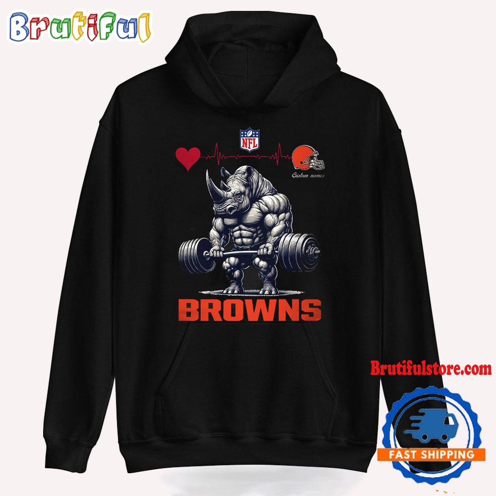 NFL Cleveland Browns Team Funny Rhinoceros Powerlifting Hoodie Shirt