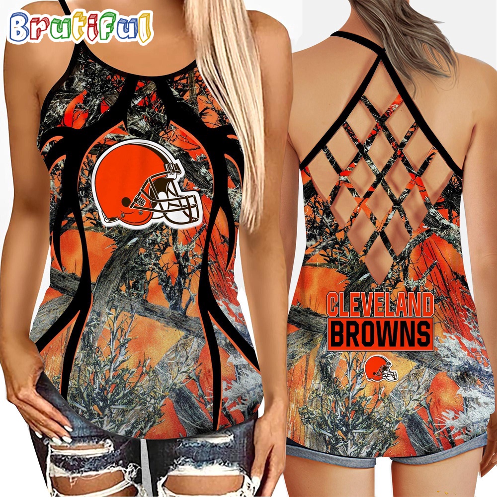 NFL Cleveland Browns Womens Tank Top Football Team Logo Criss Cross Tank Top