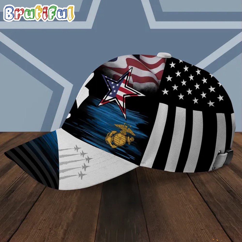NFL Dallas Cowboys Special American Flag US Marine Corps Veteran Baseball Cap 2