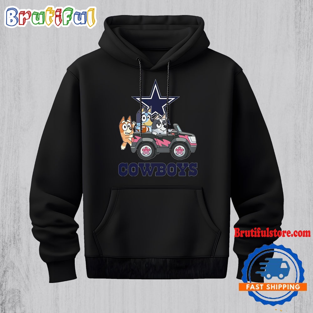 NFL Dallas Cowboys Special Bluey Bingo And Muffin In The Car Hoodie Football Bluey 2D Shirt