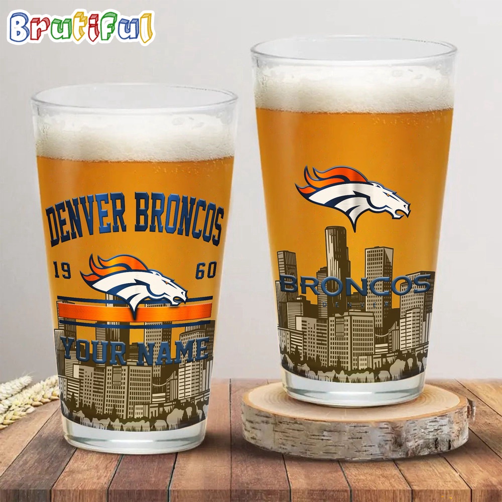 NFL Denver Broncos Beer Glass Cup 16oz Custom Football Glass Cup 1
