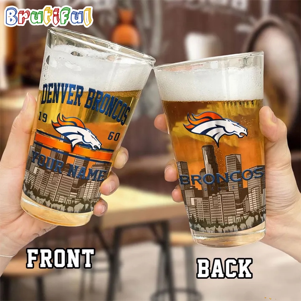 NFL Denver Broncos Beer Glass Cup 16oz Custom Football Glass Cup 2