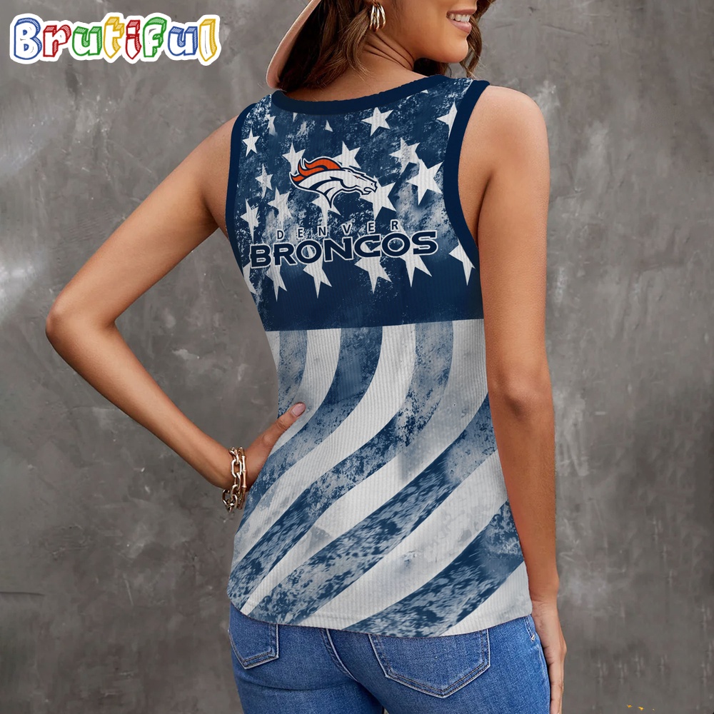 NFL Denver Broncos Special American Flag Women V Neck Ribbed Tank Top 2