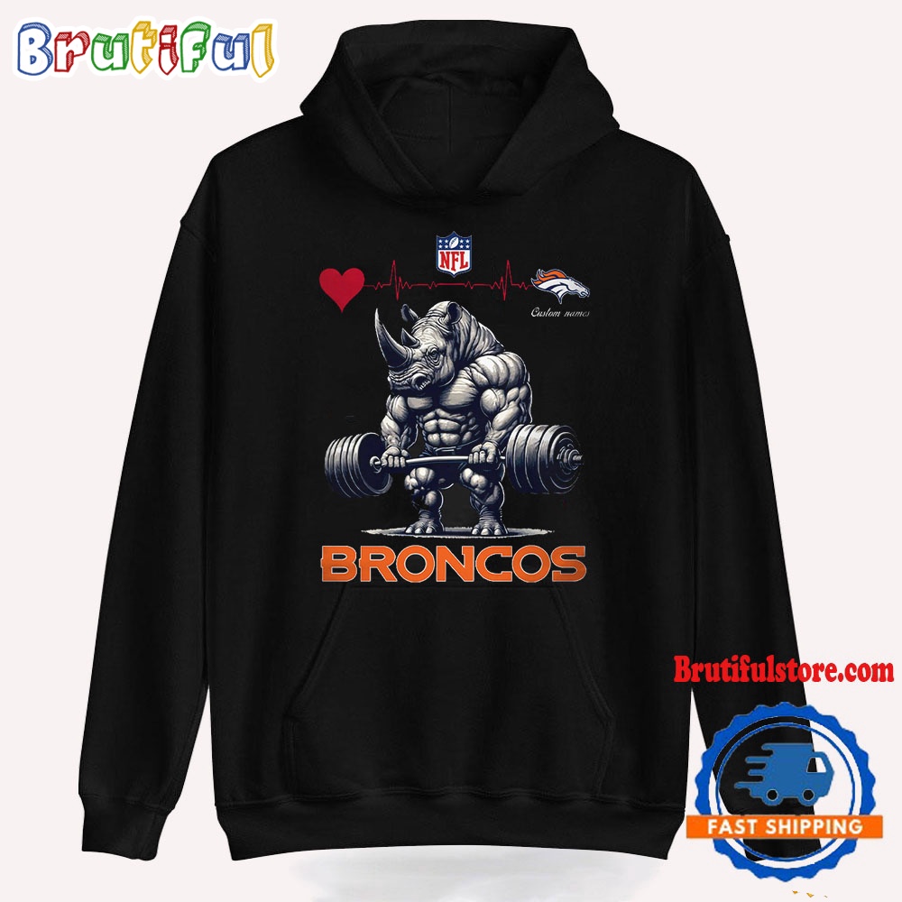 NFL Denver Broncos Team Funny Rhinoceros Powerlifting Hoodie Shirt