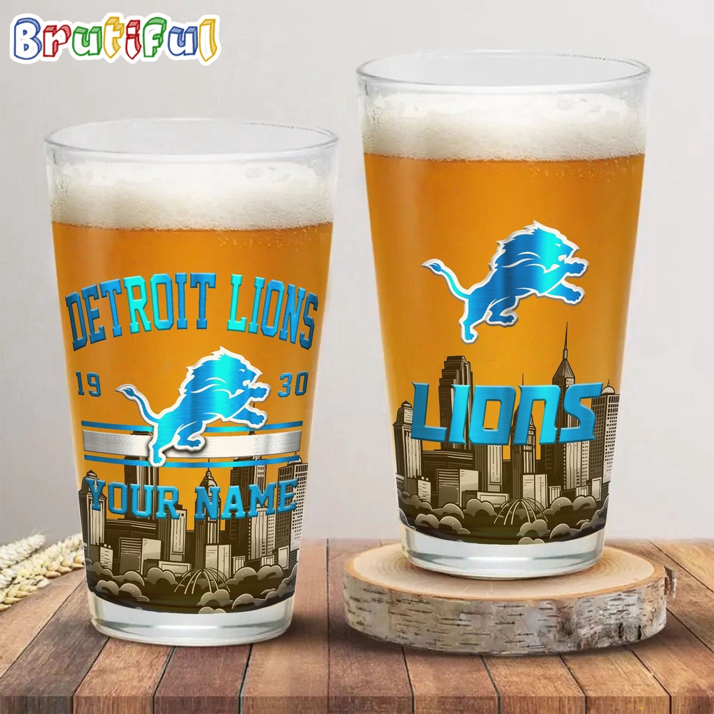 NFL Detroit Lions Beer Glass Cup 16oz Custom Football Glass Cup 1