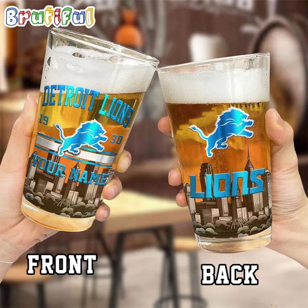 NFL Detroit Lions Beer Glass Cup 16oz Custom Football Glass Cup 2