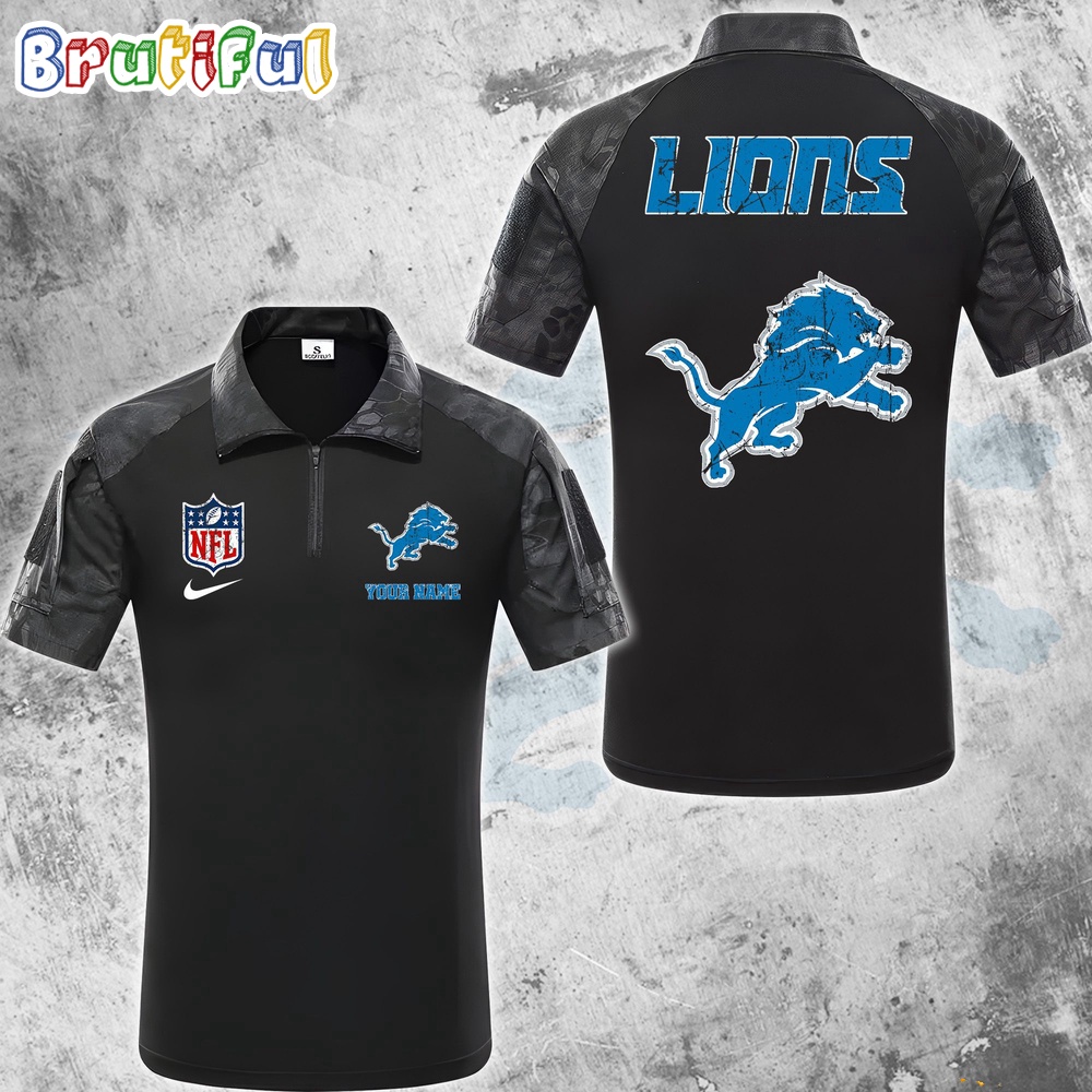 NFL Detroit Lions Tactical Polo Shirt Custom Football Zip Polo Shirt