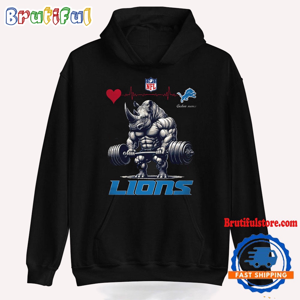 NFL Detroit Lions Team Funny Rhinoceros Powerlifting Hoodie Shirt