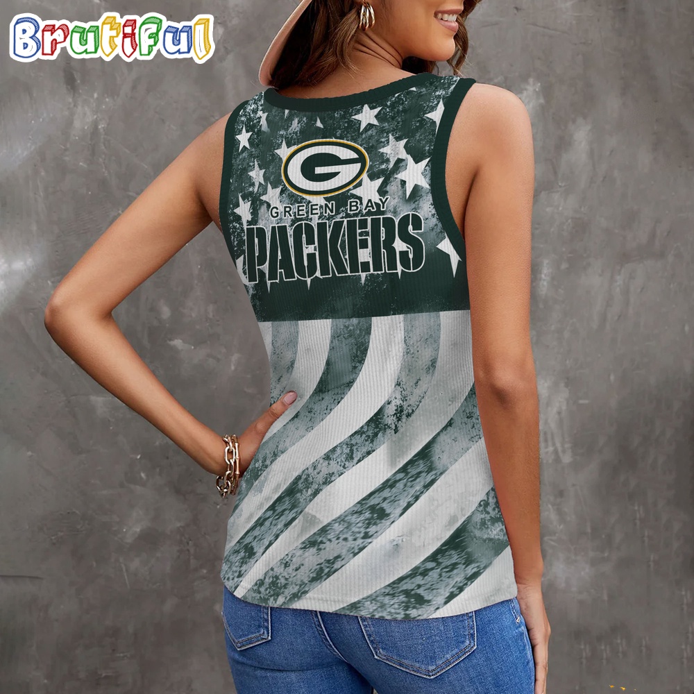 NFL Green Bay Packers Special American Flag Women V Neck Ribbed Tank Top 2