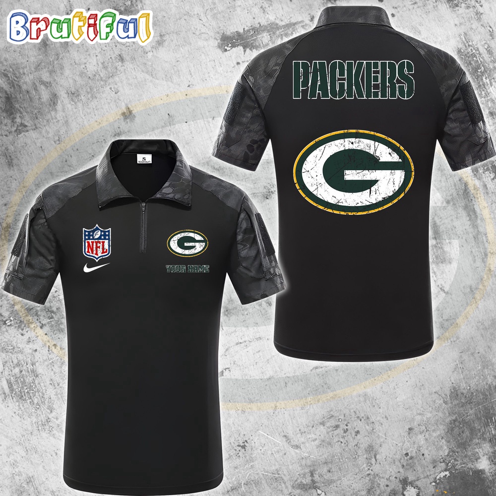 NFL Green Bay Packers Tactical Polo Shirt Custom Football Zip Polo Shirt