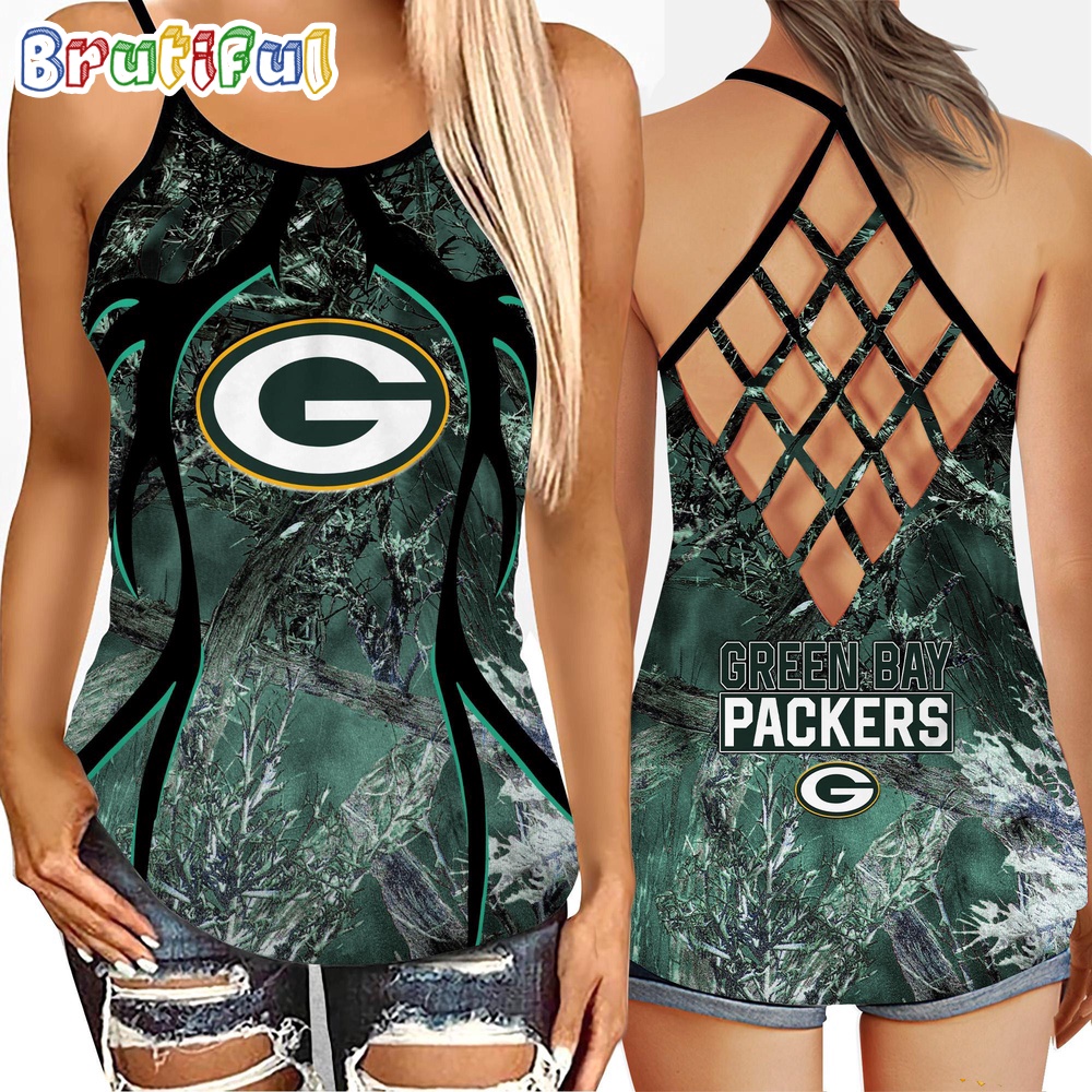 NFL Green Bay Packers Womens Tank Top Football Team Logo Criss Cross Tank Top