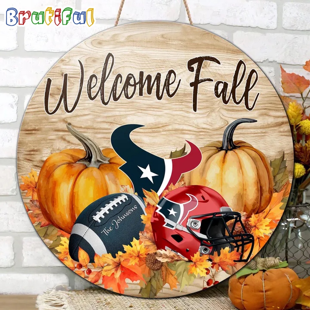 NFL Houston Texans Pumpkin Custom Wooden Sign Sport Football Home Decorations 2