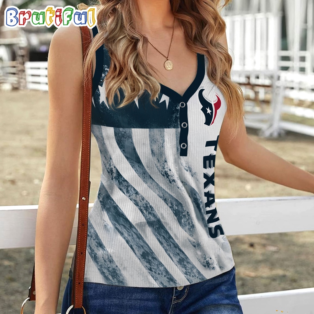 NFL Houston Texans Special American Flag Women V Neck Ribbed Tank Top 1