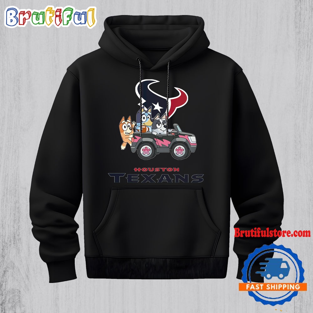 NFL Houston Texans Special Bluey Bingo And Muffin In The Car Hoodie Football Bluey 2D Shirt