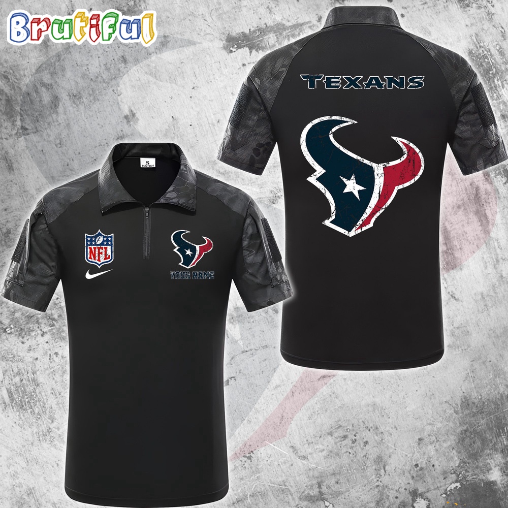 NFL Houston Texans Tactical Polo Shirt Custom Football Zip Polo Shirt