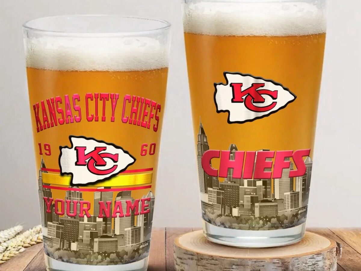 Chefs Glass, Kansas Cty Chefs Football Glass Cup, ced Coffee Glass