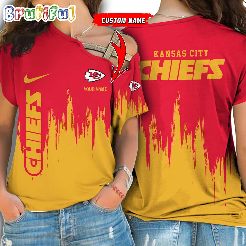 NFL Kansas City Chiefs Football Team Logo Design One Shoulder Shirt 1