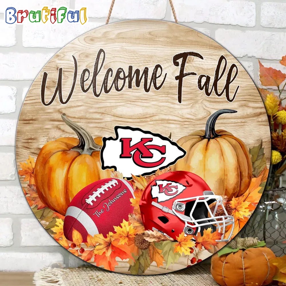 NFL Kansas City Chiefs Pumpkin Custom Wooden Sign Sport Football Home Decorations 2