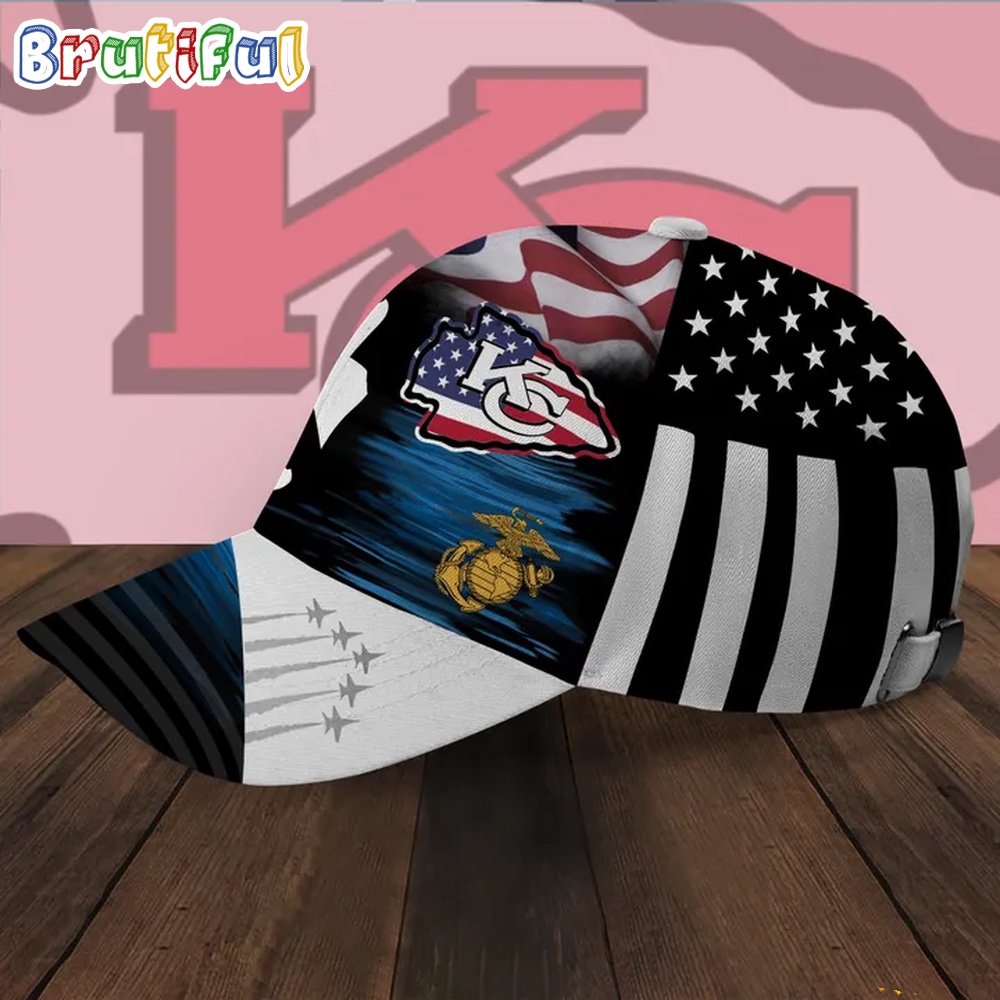 NFL Kansas City Chiefs Special American Flag US Marine Corps Veteran Baseball Cap 2