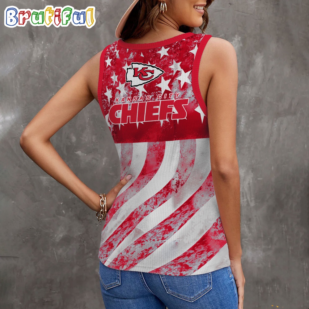 NFL Kansas City Chiefs Special American Flag Women V Neck Ribbed Tank Top 2