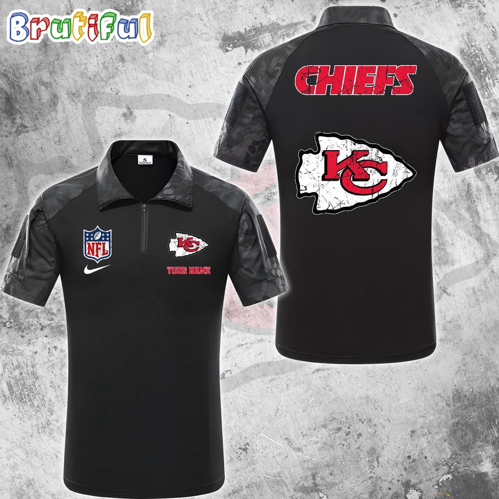 NFL Kansas City Chiefs Tactical Polo Shirt Custom Football Zip Polo Shirt