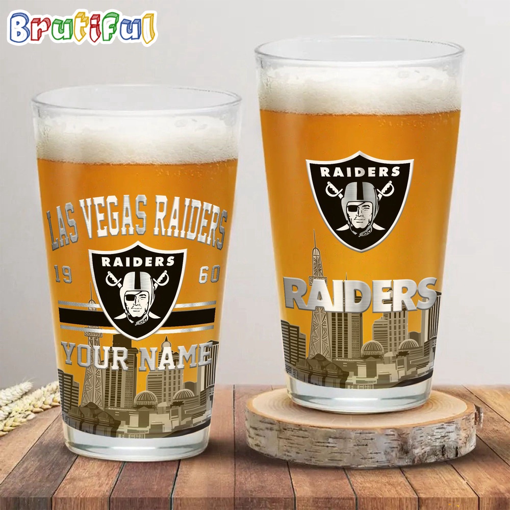 NFL Las Vegas Raiders Beer Glass Cup 16oz Custom Football Glass Cup 1