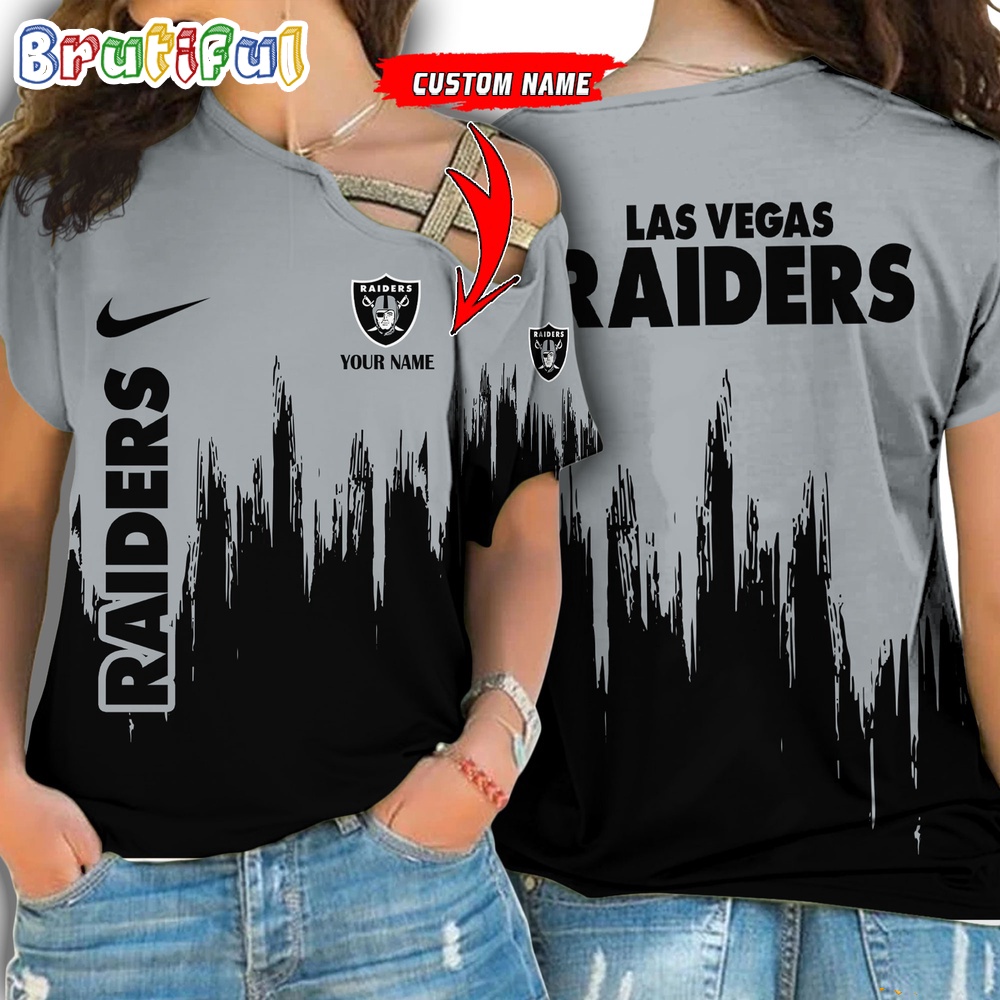NFL Las Vegas Raiders Football Team Logo Design One Shoulder Shirt 1
