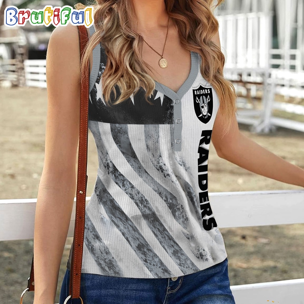 NFL Las Vegas Raiders Special American Flag Women V Neck Ribbed Tank Top 1