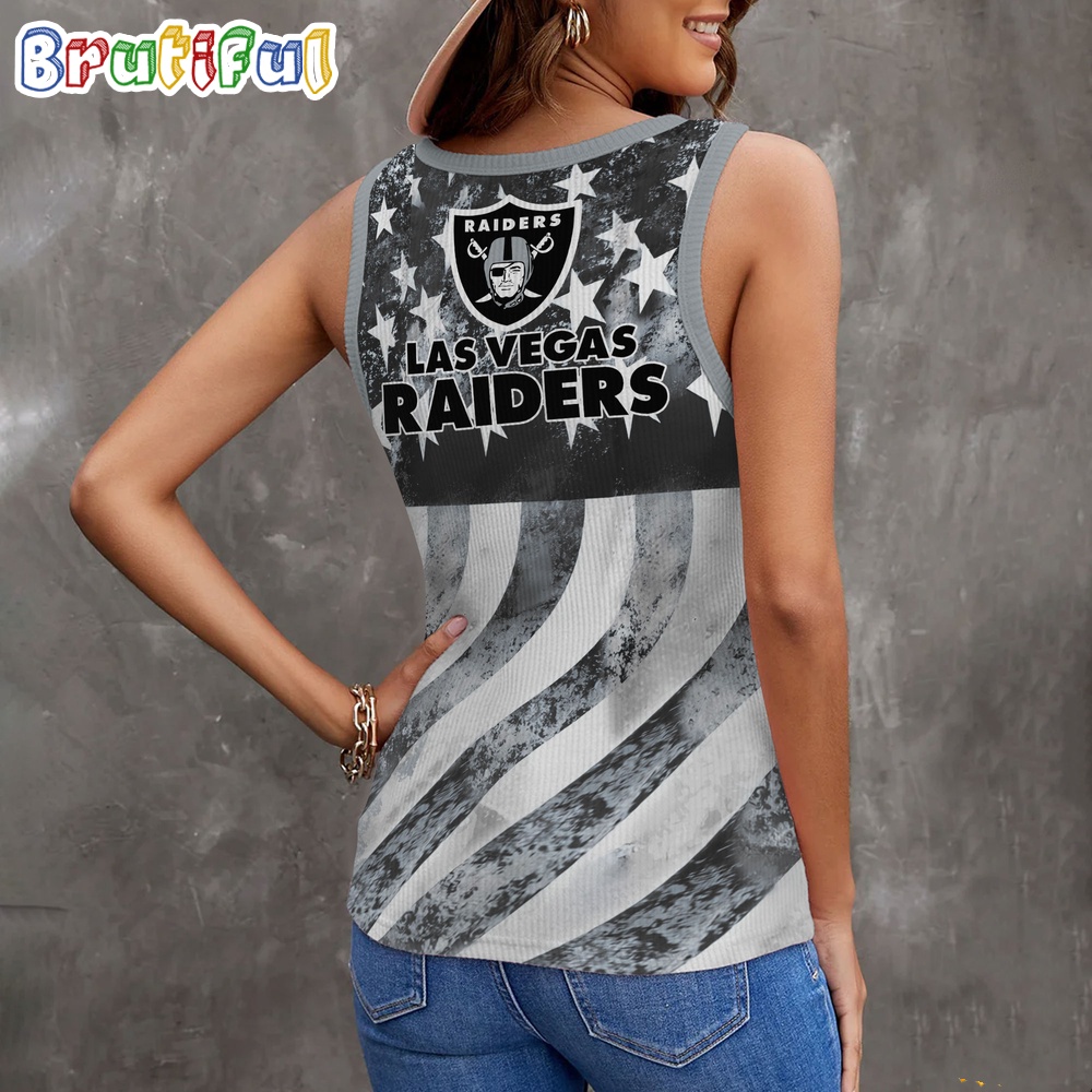 NFL Las Vegas Raiders Special American Flag Women V Neck Ribbed Tank Top 2