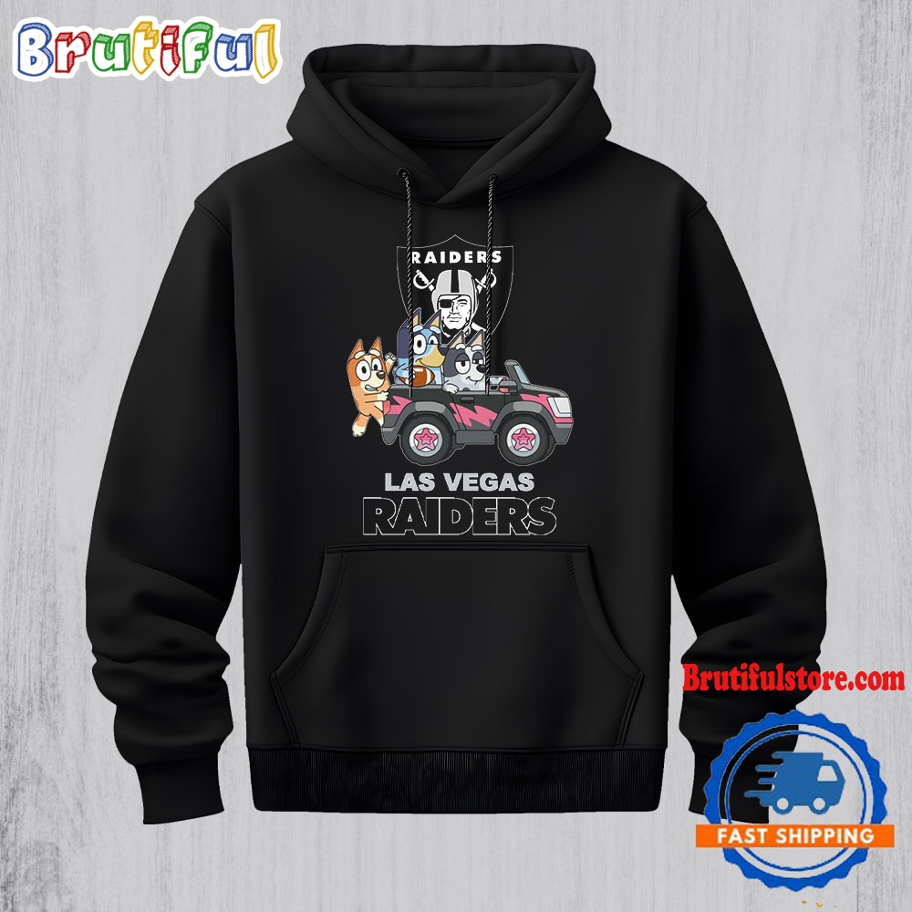NFL Las Vegas Raiders Special Bluey Bingo And Muffin In The Car Hoodie Football Bluey 2D Shirt