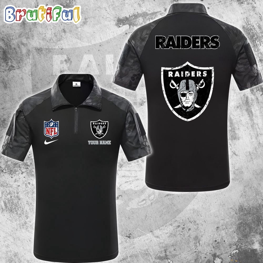 NFL Las Vegas Raiders Tactical Polo Shirt Custom Football Zip Polo Shirt