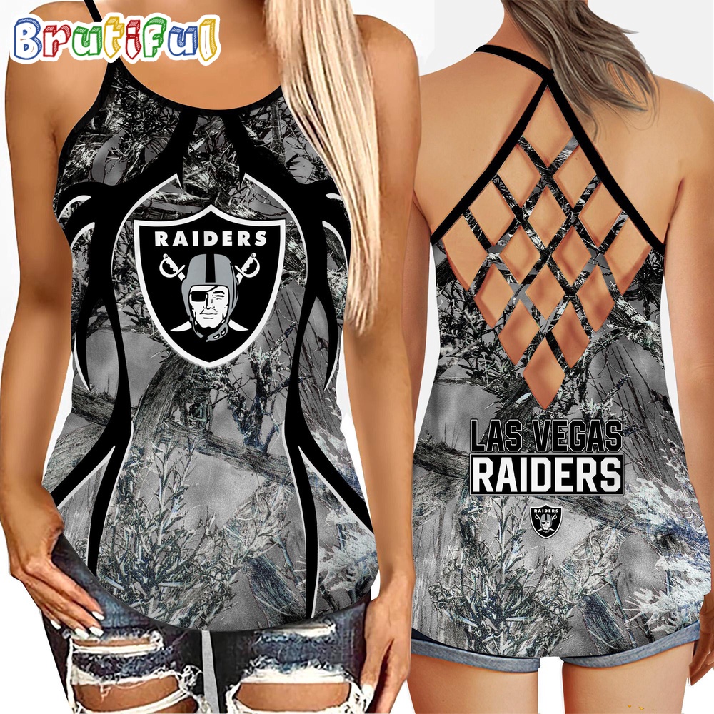 NFL Las Vegas Raiders Womens Tank Top Football Team Logo Criss Cross Tank Top