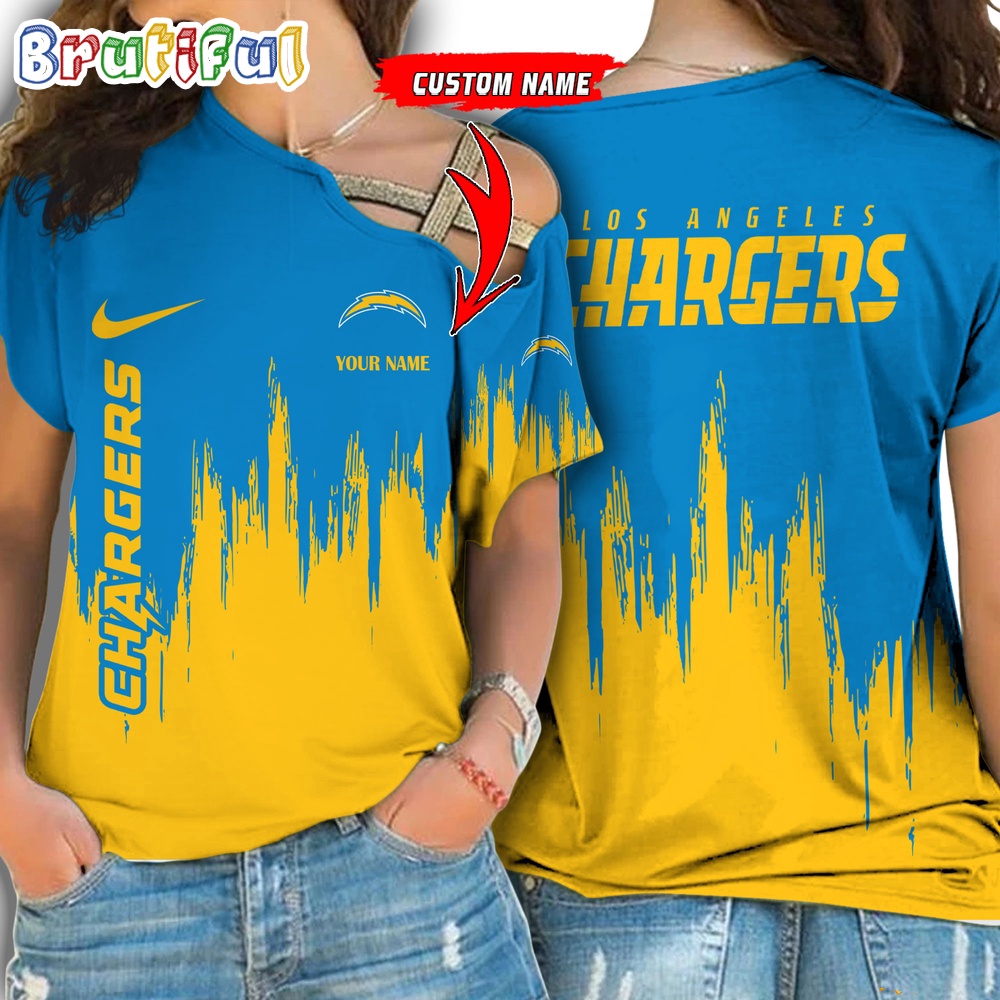 NFL Los Angeles Chargers Football Team Logo Design One Shoulder Shirt 1